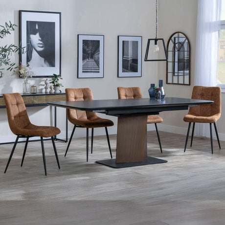 Helen Black Ceramic Extending Dining Set with Pedestal Base - Bolzano Fabric Dining Chair