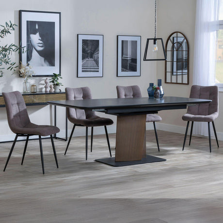Helen Black Ceramic Extending Dining Set with Pedestal Base - Bolzano Fabric Dining Chair