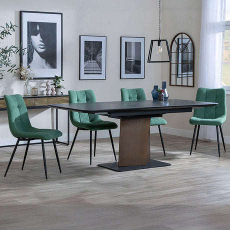 Helen Black Ceramic Extending Dining Set with Pedestal Base - Bolzano Fabric Dining Chair