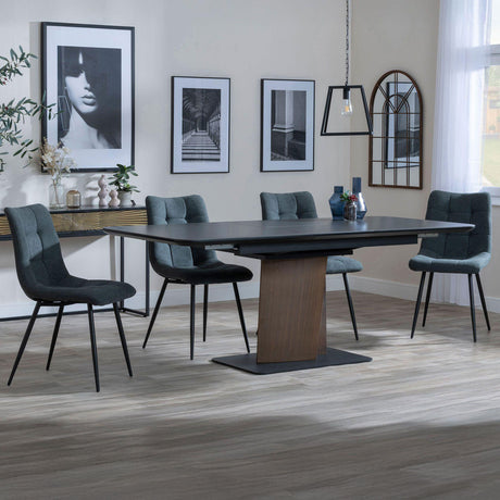 Helen Black Ceramic Extending Dining Set with Pedestal Base - Bolzano Fabric Dining Chair