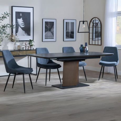 Helen Black Ceramic Extending Dining Set with Pedestal Base - Rovereto Fabric Dining Chair