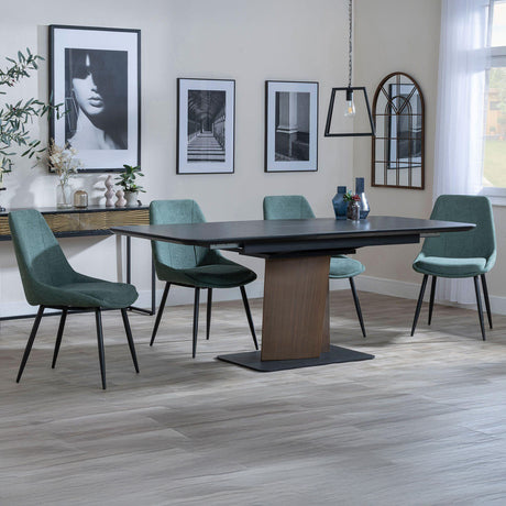 Helen Black Ceramic Extending Dining Set with Pedestal Base - Rovereto Fabric Dining Chair