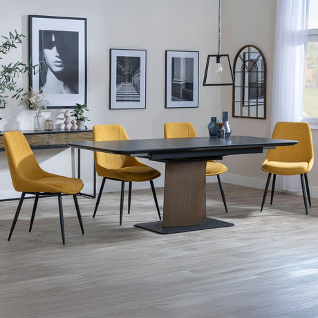 Helen Black Ceramic Extending Dining Set with Pedestal Base - Rovereto Fabric Dining Chair