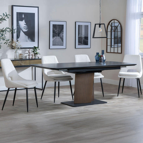 Helen Black Ceramic Extending Dining Set with Pedestal Base - Stansbury Fabric Dining Chair