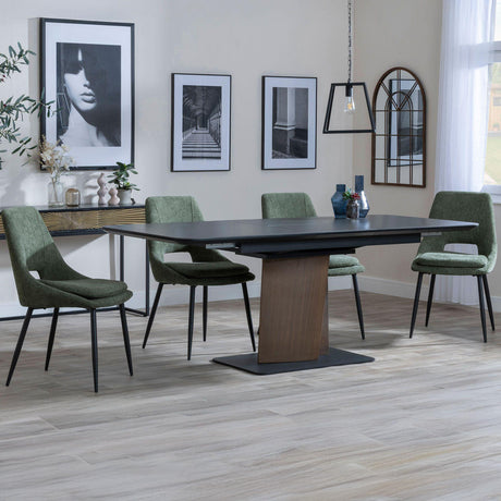 Helen Black Ceramic Extending Dining Set with Pedestal Base - Stansbury Fabric Dining Chair