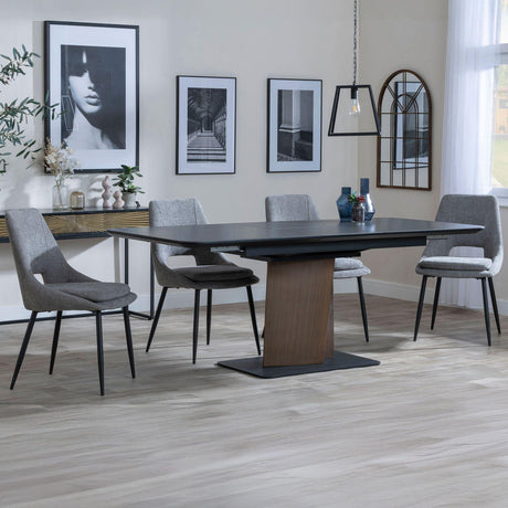Helen Black Ceramic Extending Dining Set with Pedestal Base - Stansbury Fabric Dining Chair