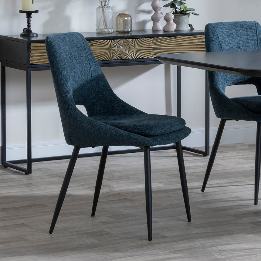 Helen Black Ceramic Extending Dining Set with Pedestal Base - Stansbury Fabric Dining Chair