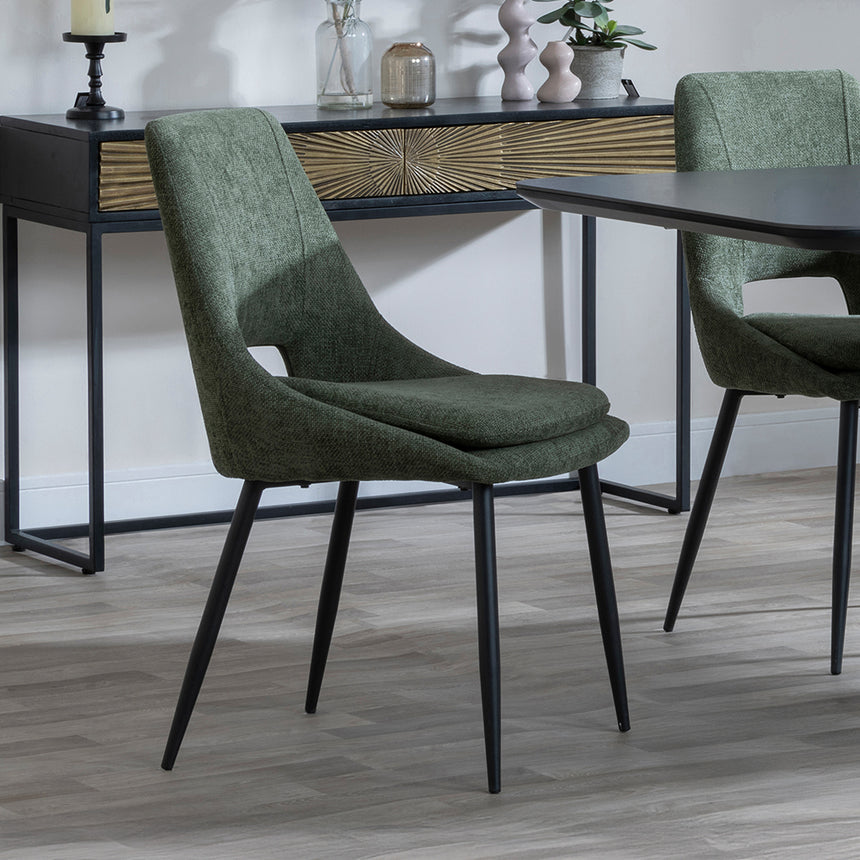 Helen Black Ceramic Extending Dining Set with Pedestal Base - Stansbury Fabric Dining Chair