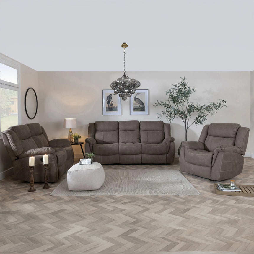 Bergamo Brown Fabric Recliner Sofa Set