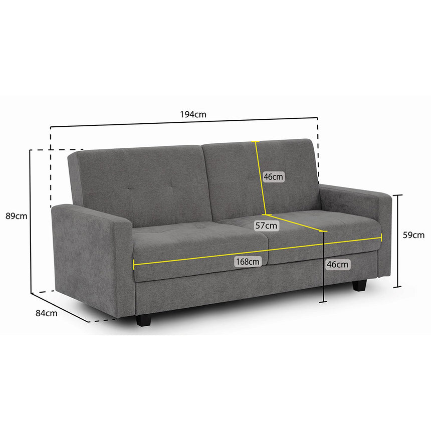 Camille Dark Grey Fabric 3 Seater Click Clack Sofabed