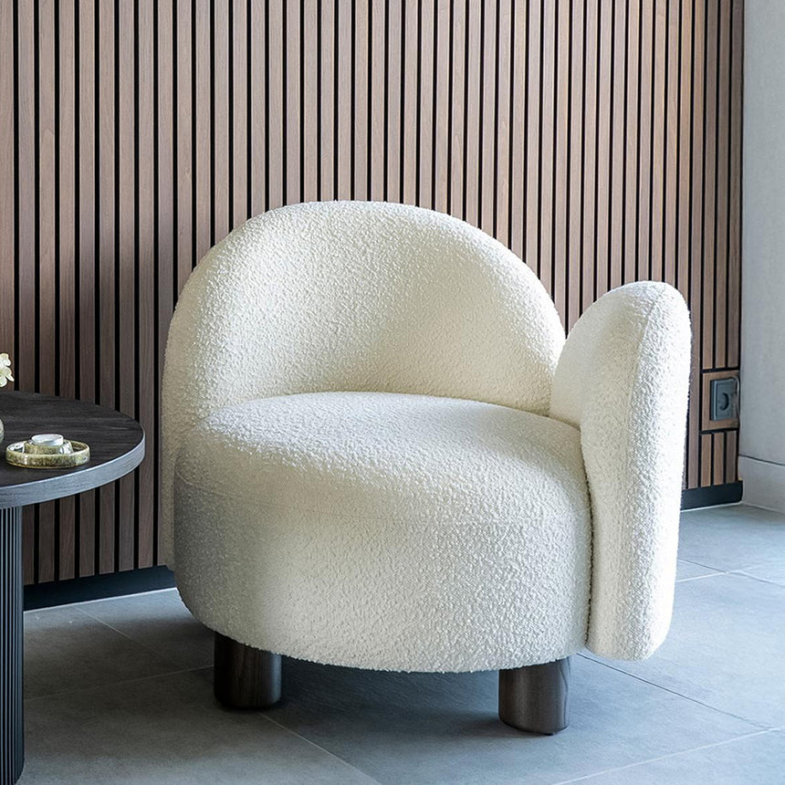 Honolulu White Boucle Fabric Right Hand Facing Lounge Chair