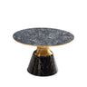 Horton Hourglass Ceramic Round Coffee Table with Walnut Base and Gold Trim