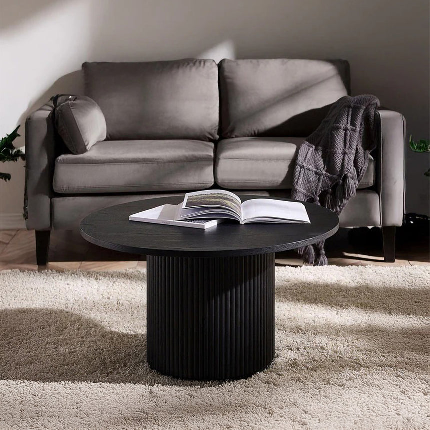 Idaho Black Round Coffee Table - Fluted Base