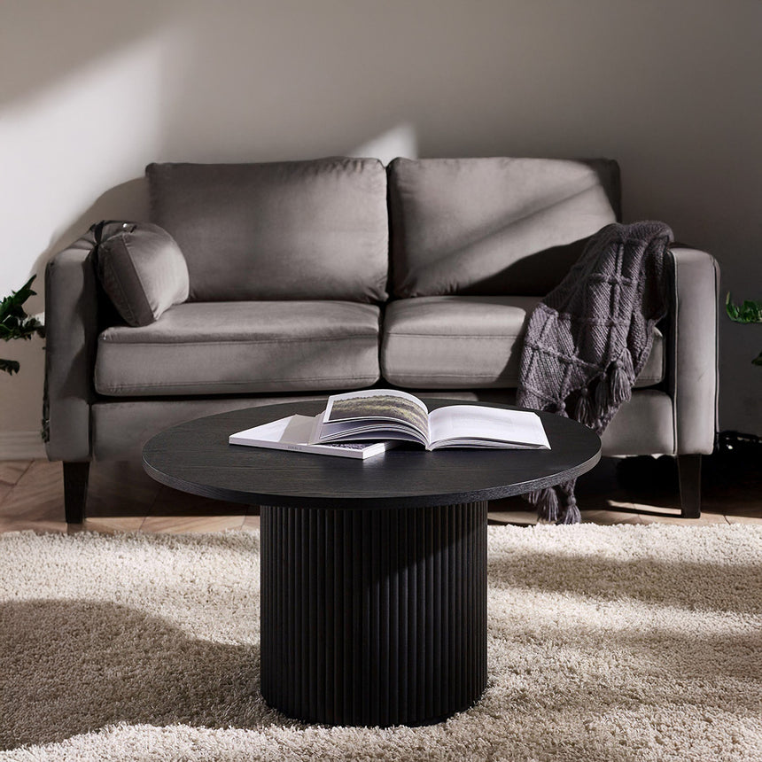 Idaho Black Round Coffee Table - Fluted Base
