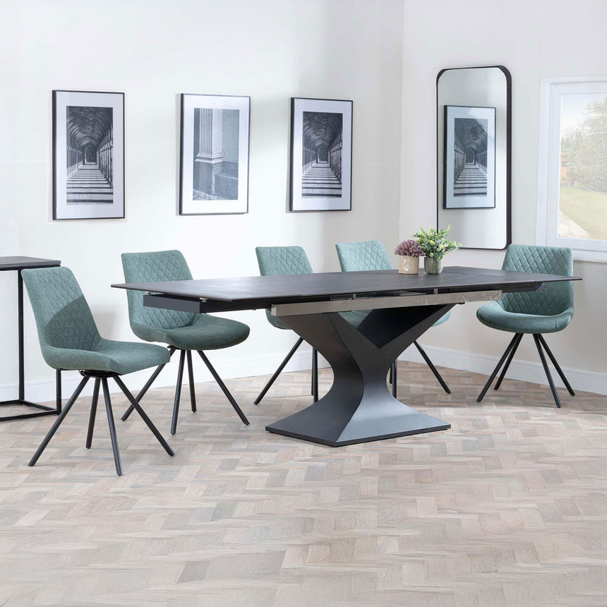Isabella Black Ceramic Extending Dining Set - Messina Fabric Swivel Dining Chair