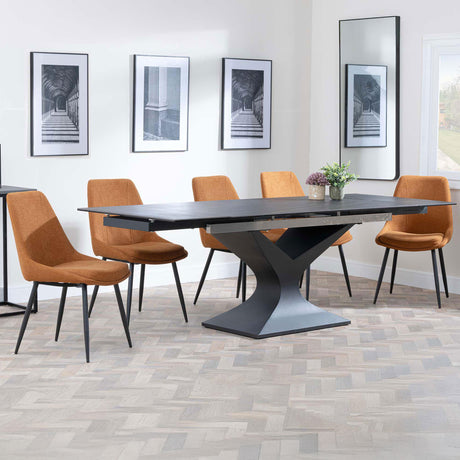 Isabella Black Ceramic Extending Dining Set - Rovereto  Fabric Dining Chair