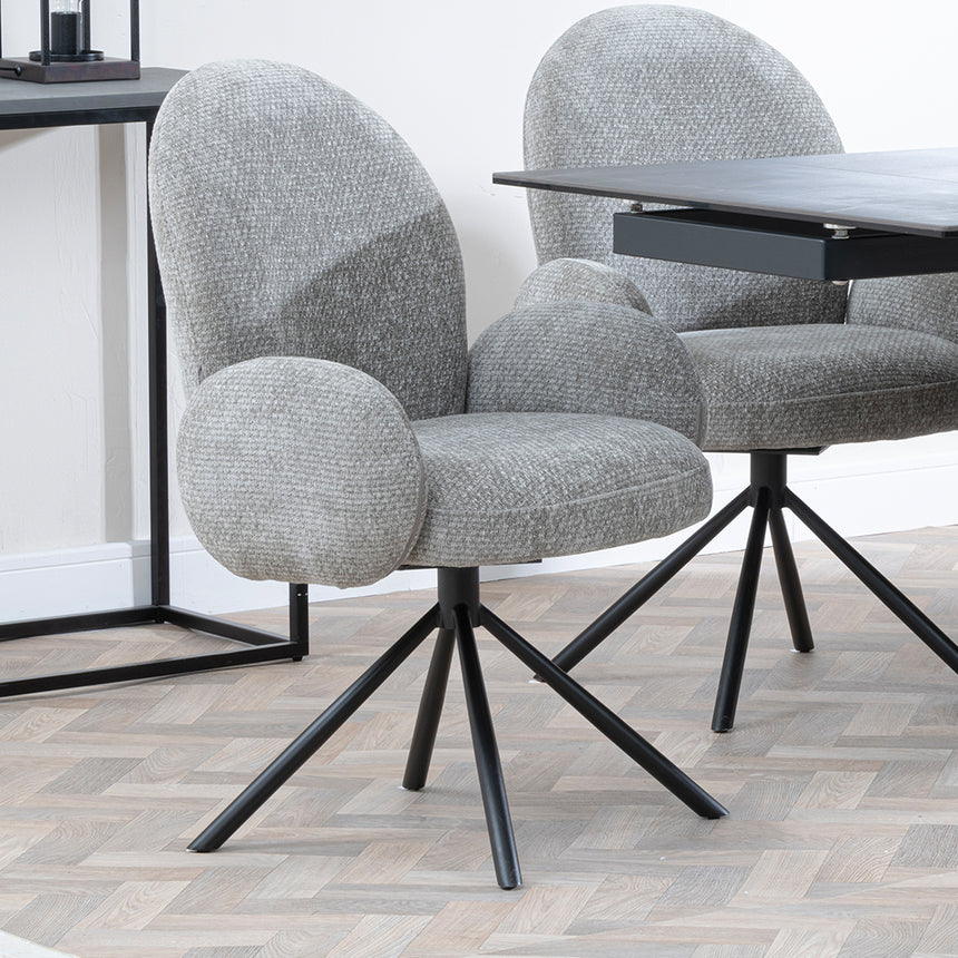 Isabella Black Ceramic Extending Dining Set - Altavista Fabric Swivel Dining Chair