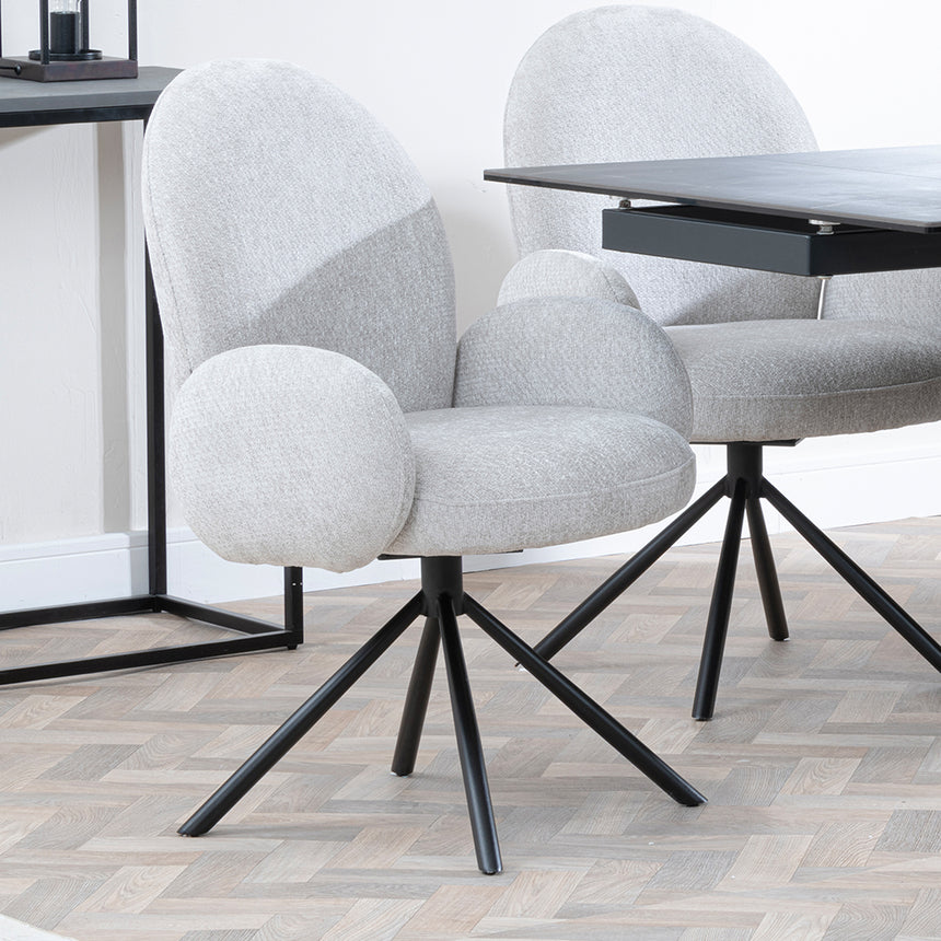 Isabella Black Ceramic Extending Dining Set - Altavista Fabric Swivel Dining Chair