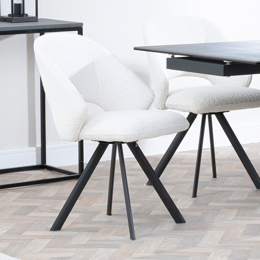 Isabella Black Ceramic Extending Dining Set - Burano Velvet Fabric Swivel Dining Chair