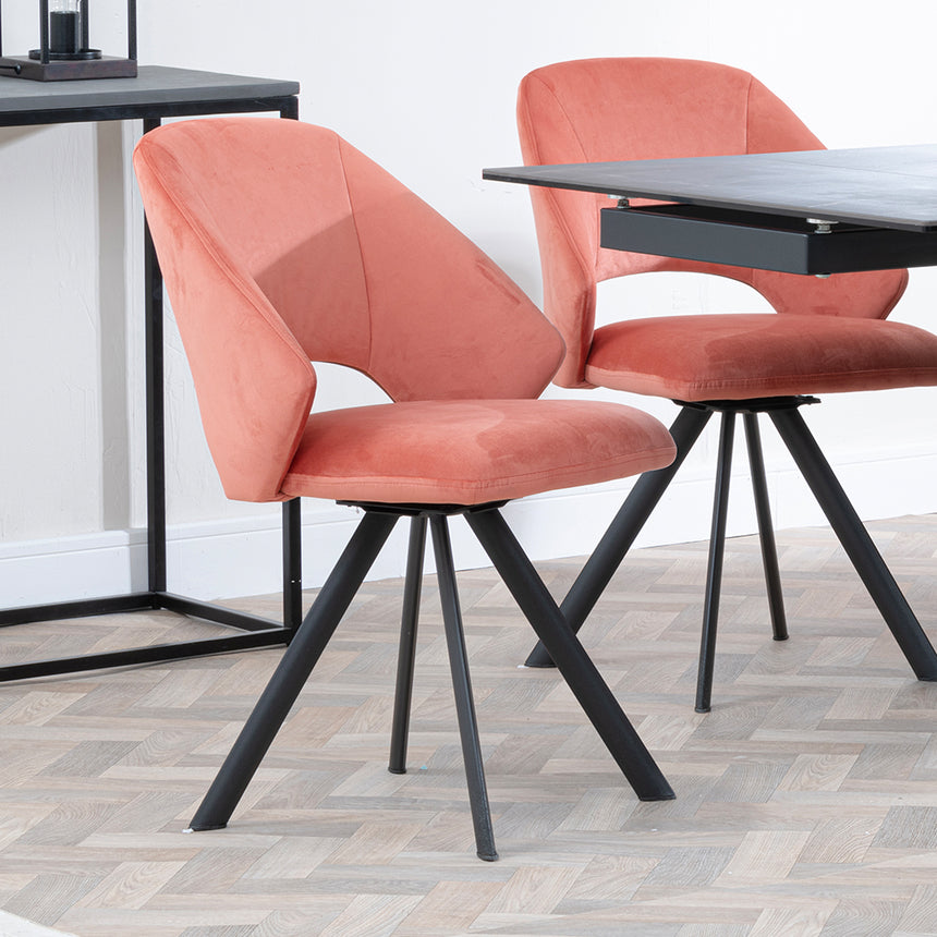 Isabella Black Ceramic Extending Dining Set - Burano Velvet Fabric Swivel Dining Chair