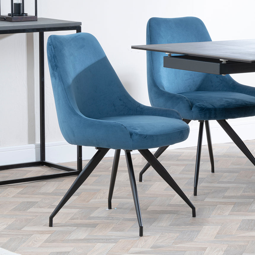 Isabella Black Ceramic Extending Dining Set - Diana Velvet Fabric Swivel Dining Chair