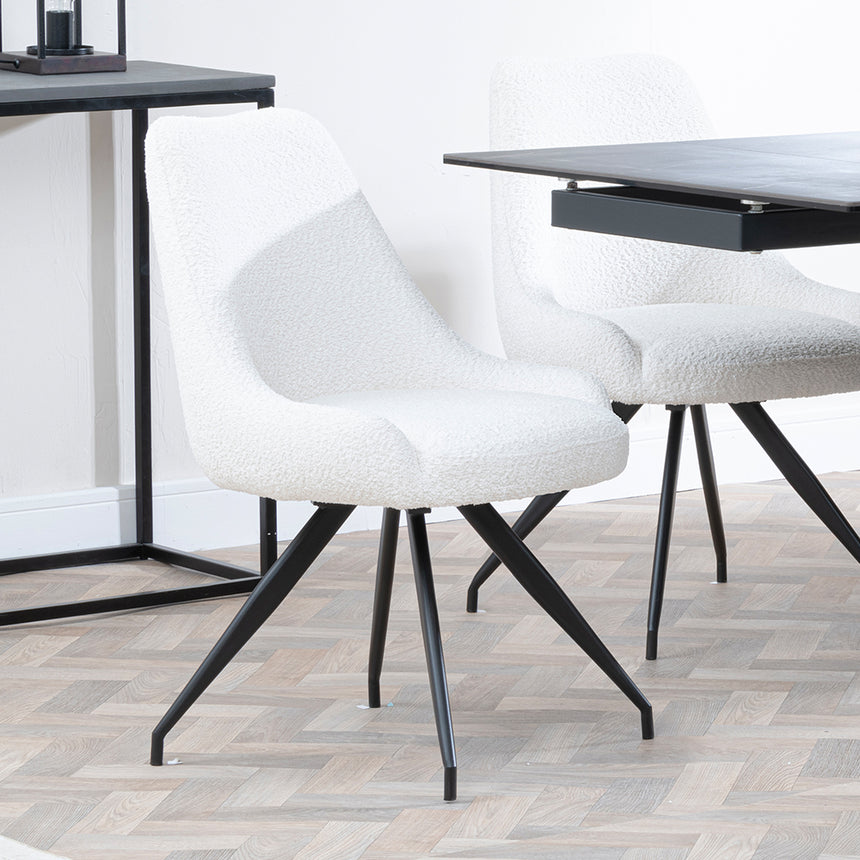 Isabella Black Ceramic Extending Dining Set - Diana Velvet Fabric Swivel Dining Chair