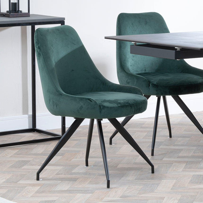 Isabella Black Ceramic Extending Dining Set - Diana Velvet Fabric Swivel Dining Chair