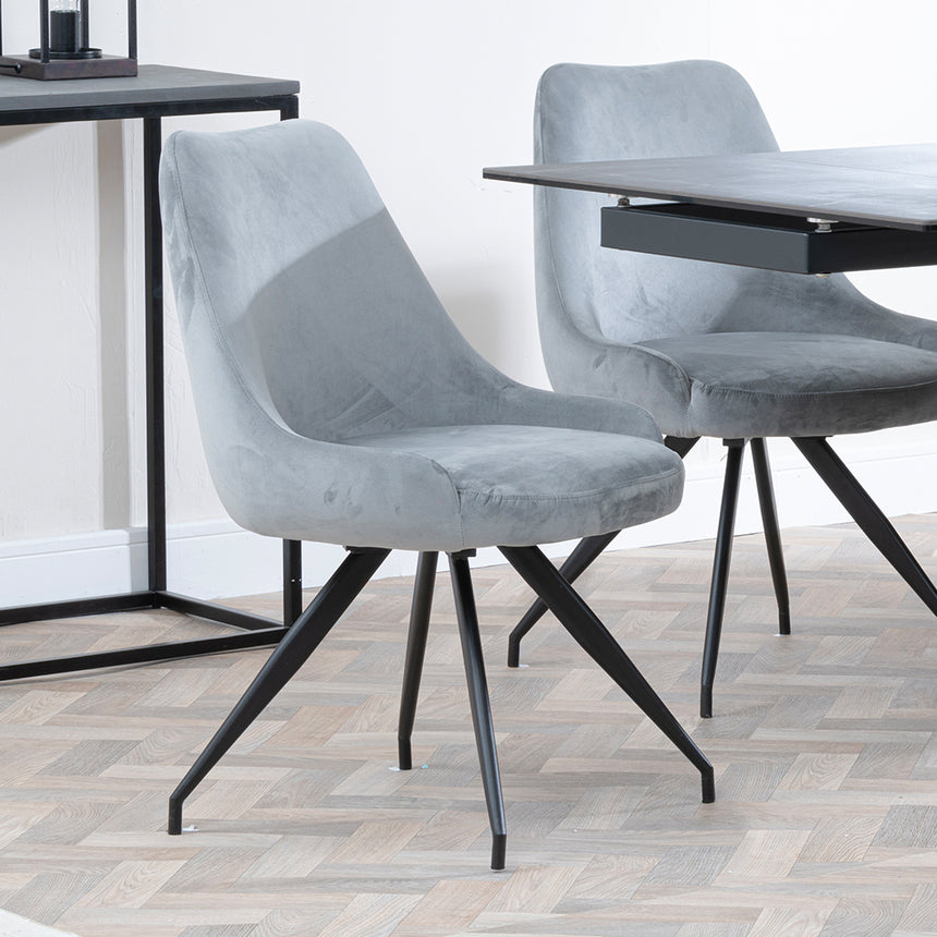 Isabella Black Ceramic Extending Dining Set - Diana Velvet Fabric Swivel Dining Chair