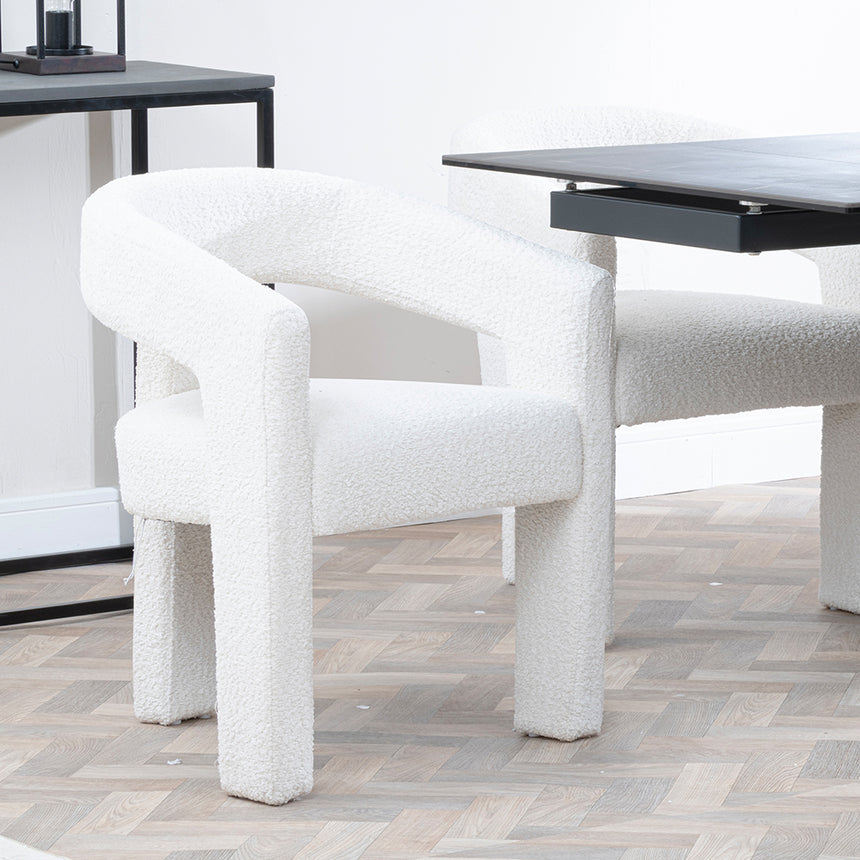 Isabella Black Ceramic Extending Dining Set - Killen Boucle Fabric Dining Chair
