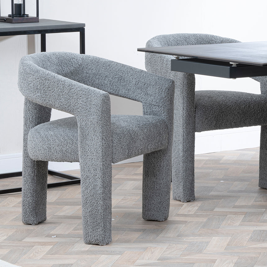Isabella Black Ceramic Extending Dining Set - Killen Boucle Fabric Dining Chair