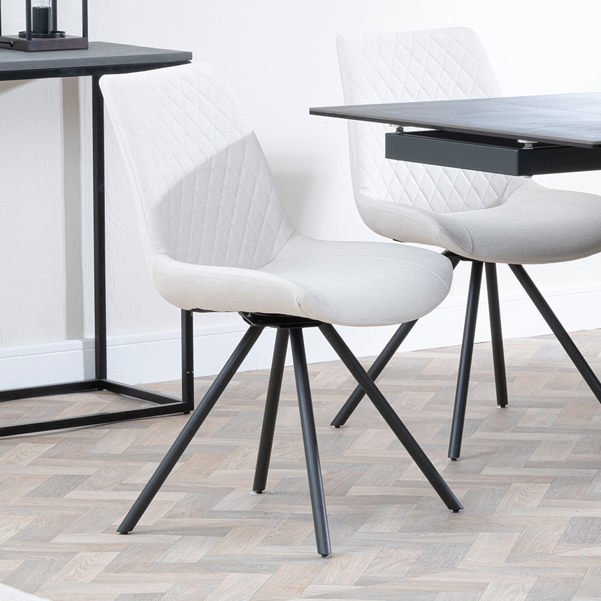 Isabella Black Ceramic Extending Dining Set - Messina Fabric Swivel Dining Chair