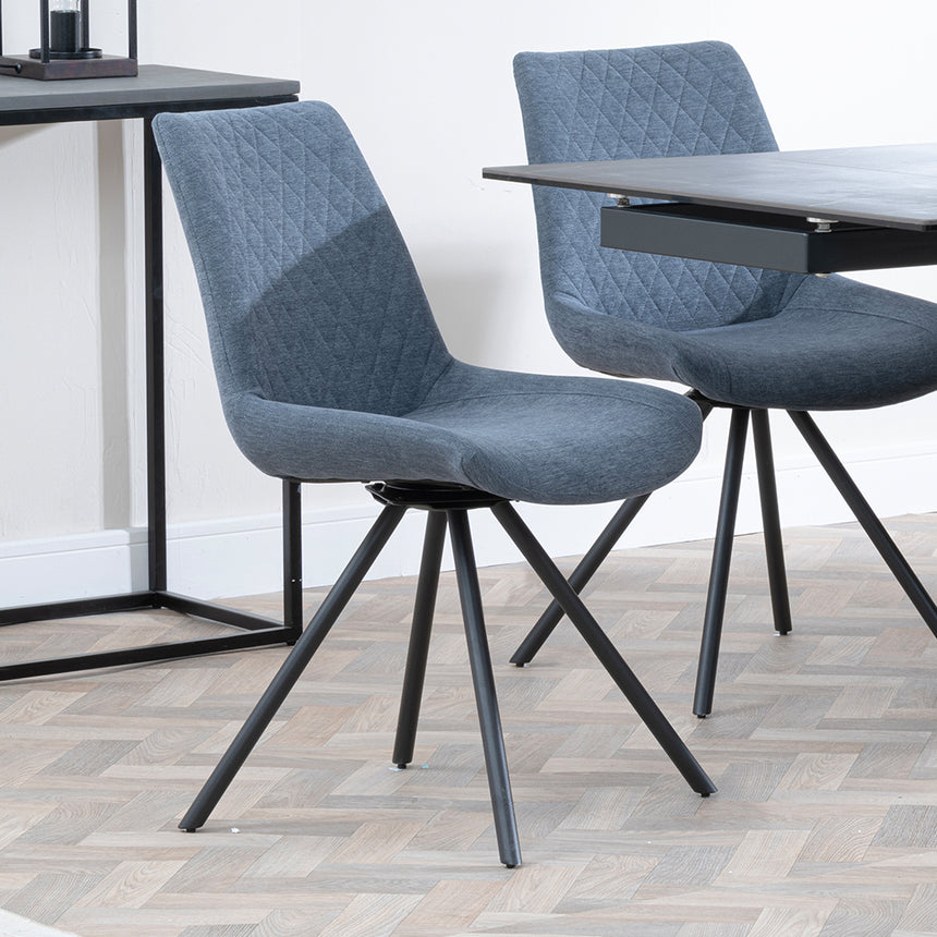 Isabella Black Ceramic Extending Dining Set - Messina Fabric Swivel Dining Chair