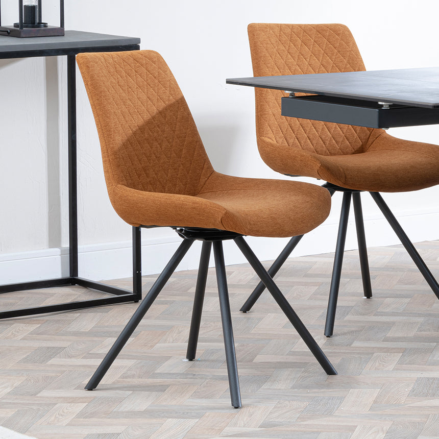 Isabella Black Ceramic Extending Dining Set - Messina Fabric Swivel Dining Chair