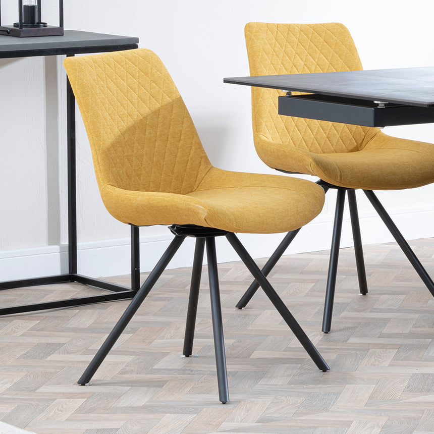 Isabella Black Ceramic Extending Dining Set - Messina Fabric Swivel Dining Chair