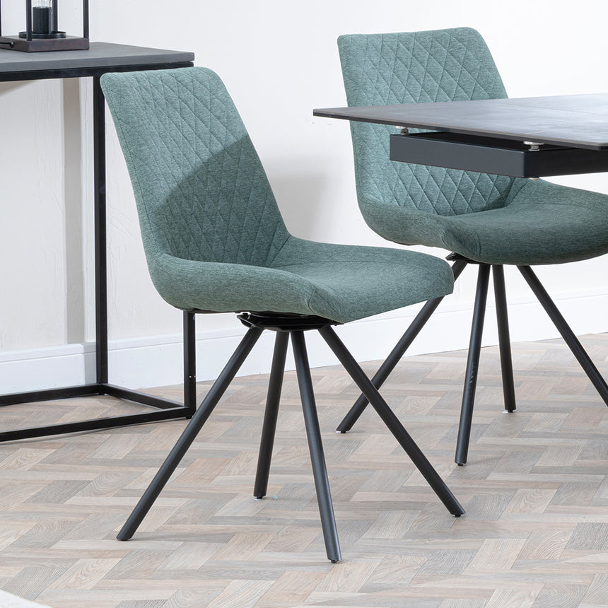 Isabella Black Ceramic Extending Dining Set - Messina Fabric Swivel Dining Chair