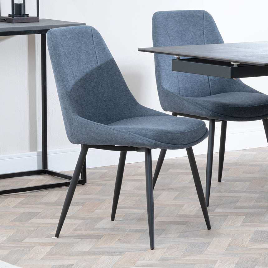 Isabella Black Ceramic Extending Dining Set - Rovereto  Fabric Dining Chair