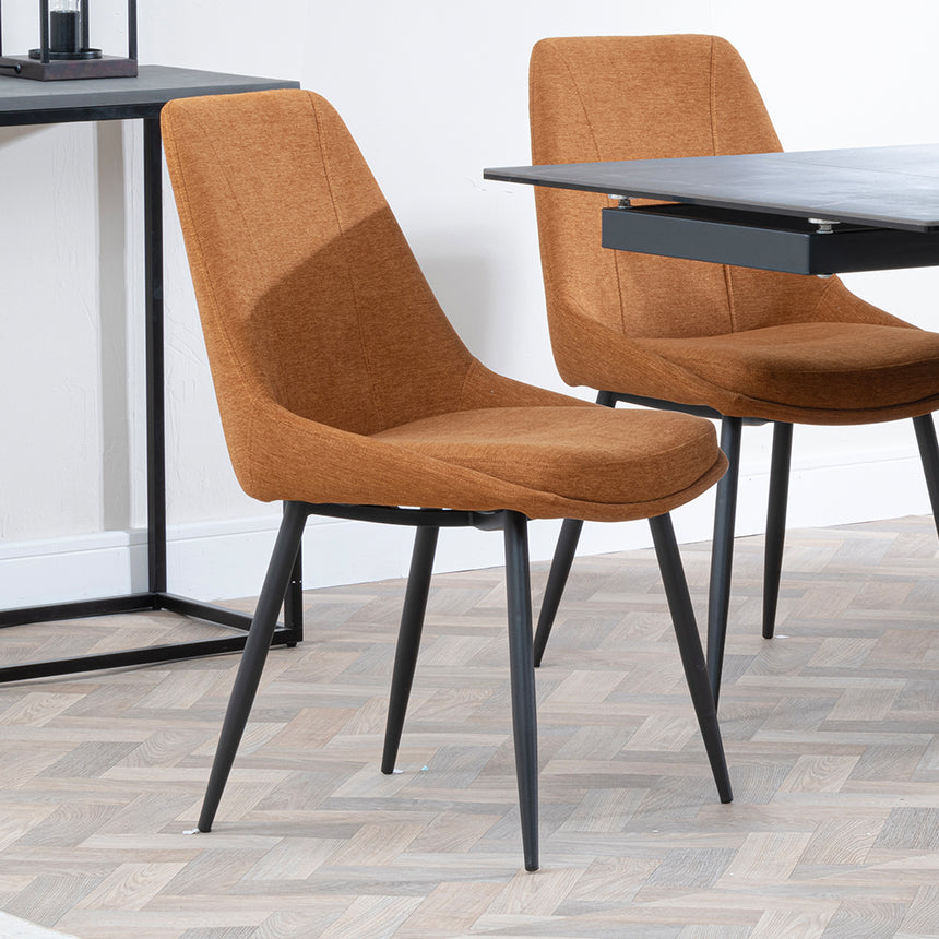 Isabella Black Ceramic Extending Dining Set - Rovereto  Fabric Dining Chair