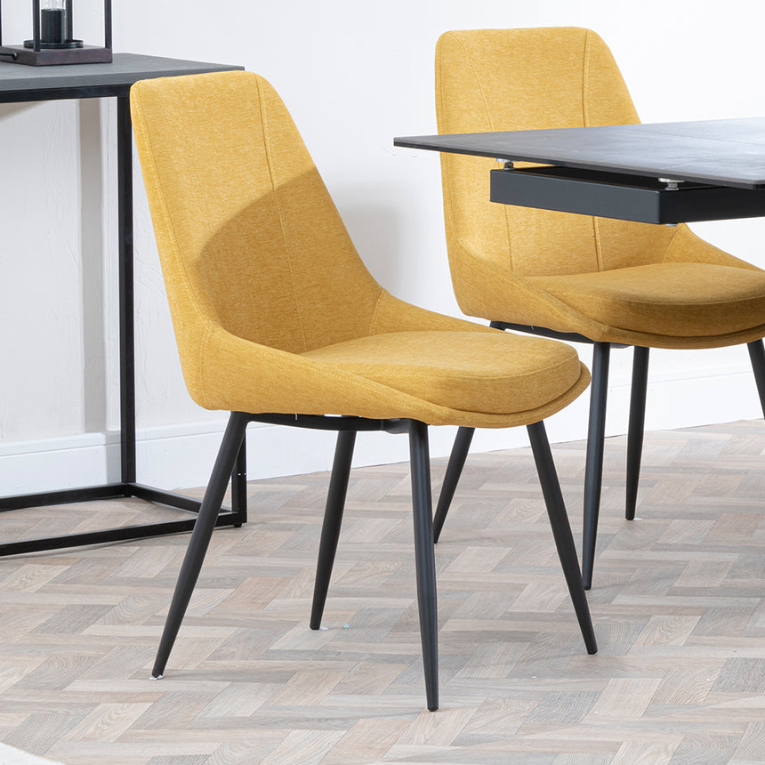 Isabella Black Ceramic Extending Dining Set - Rovereto  Fabric Dining Chair