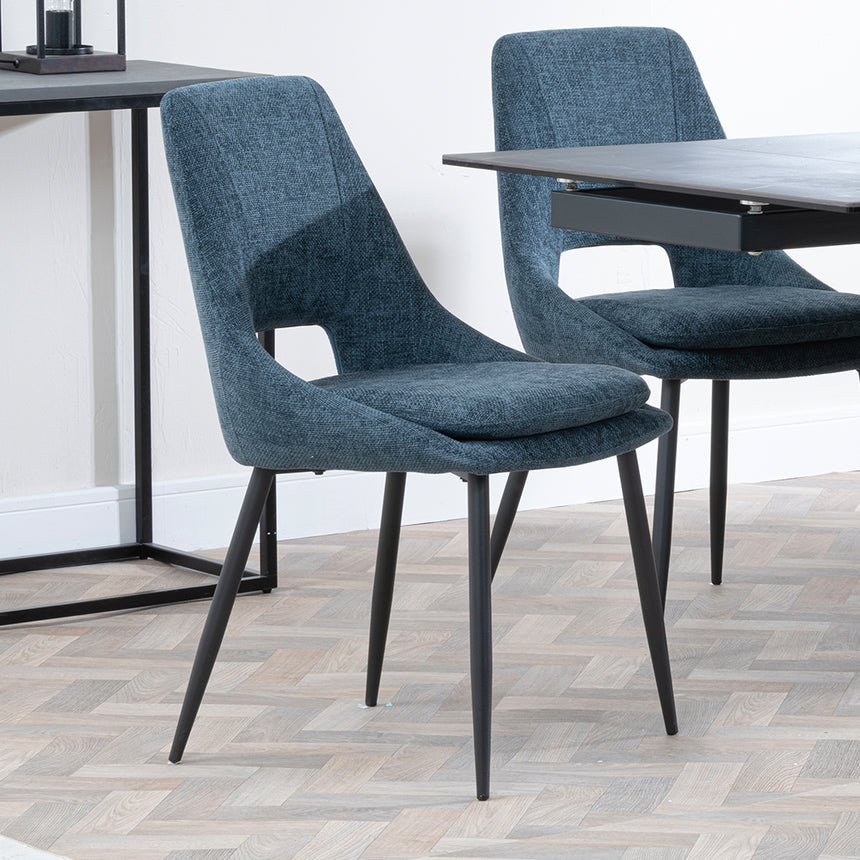Isabella Black Ceramic Extending Dining Set - Stansbury Fabric Dining Chair