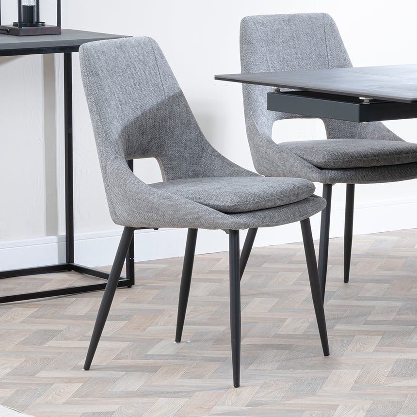 Isabella Black Ceramic Extending Dining Set - Stansbury Fabric Dining Chair