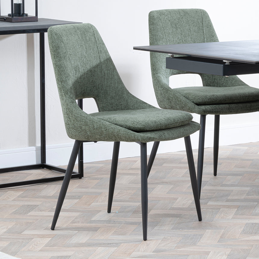 Isabella Black Ceramic Extending Dining Set - Stansbury Fabric Dining Chair