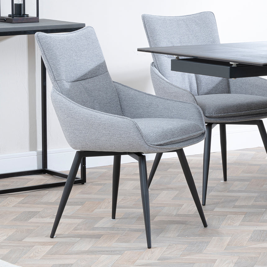 Isabella Black Ceramic Extending Dining Set - Torres Fabric Swivel Dining Chair