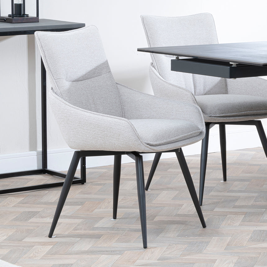 Isabella Black Ceramic Extending Dining Set - Torres Fabric Swivel Dining Chair