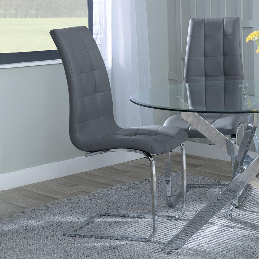 Jamison Grey Faux Leather Dining Chair and Chrome Cantilever Base-2