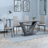 Janice Grey Ceramic 4 Seater Dining Set - Novato Leather Dining Chair with Black Legs