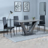 Janice Grey Ceramic 4 Seater Dining Set - Novato Leather Dining Chair with Black Legs