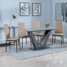 Janice Grey Ceramic 4 Seater Dining Set - Novato Leather Dining Chair with Black Legs
