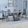 Janice Grey Ceramic 4 Seater Dining Set - Novato Leather Dining Chair with Black Legs