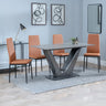 Janice Grey Ceramic 4 Seater Dining Set - Novato Leather Dining Chair with Black Legs