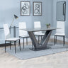 Janice Grey Ceramic 4 Seater Dining Set - Novato Leather Dining Chair with Black Legs